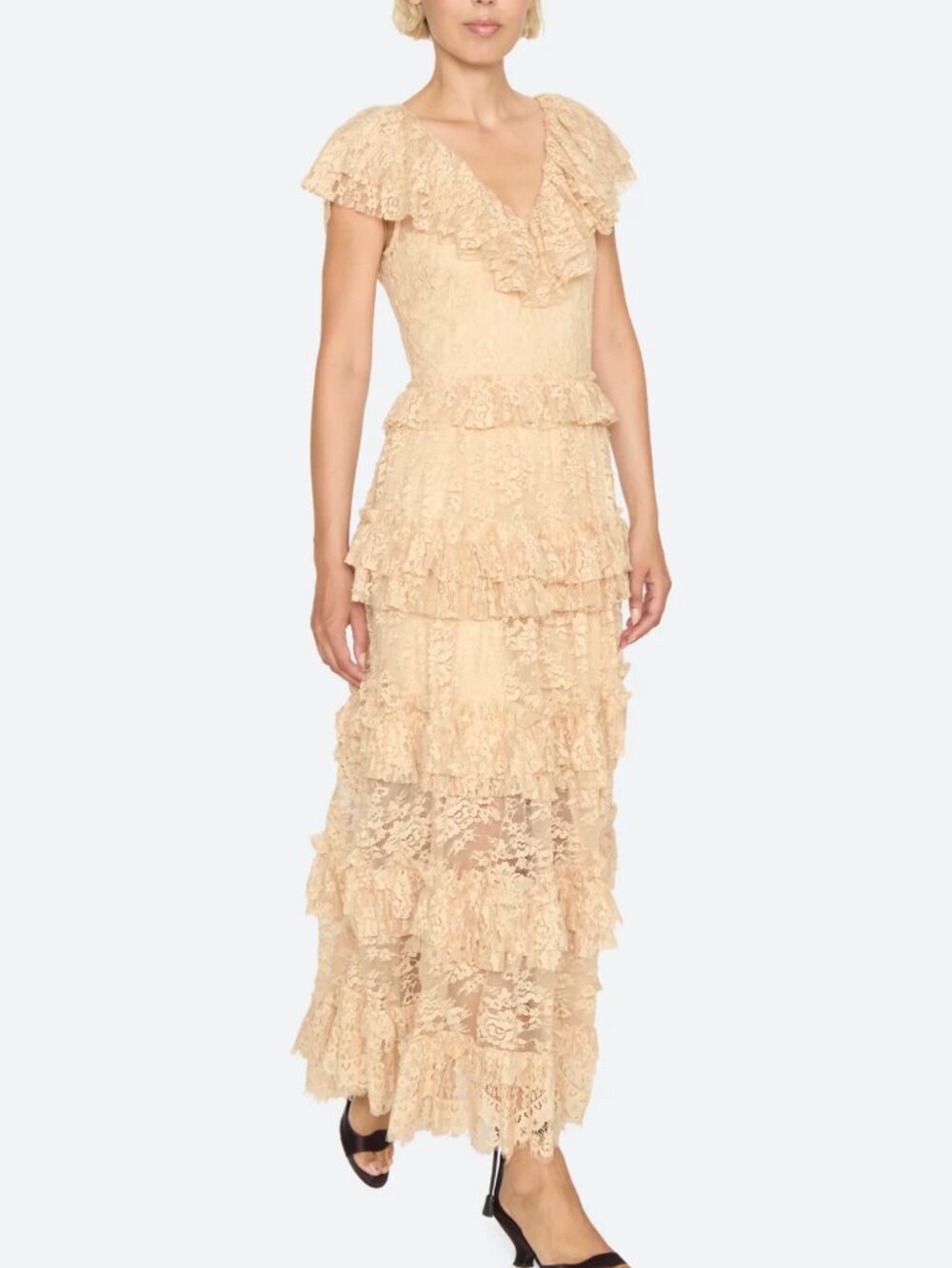 Sea New York Sharleen Lace Maxi Dress - Beige V Neck Romantic Party - Picture 3 of 11